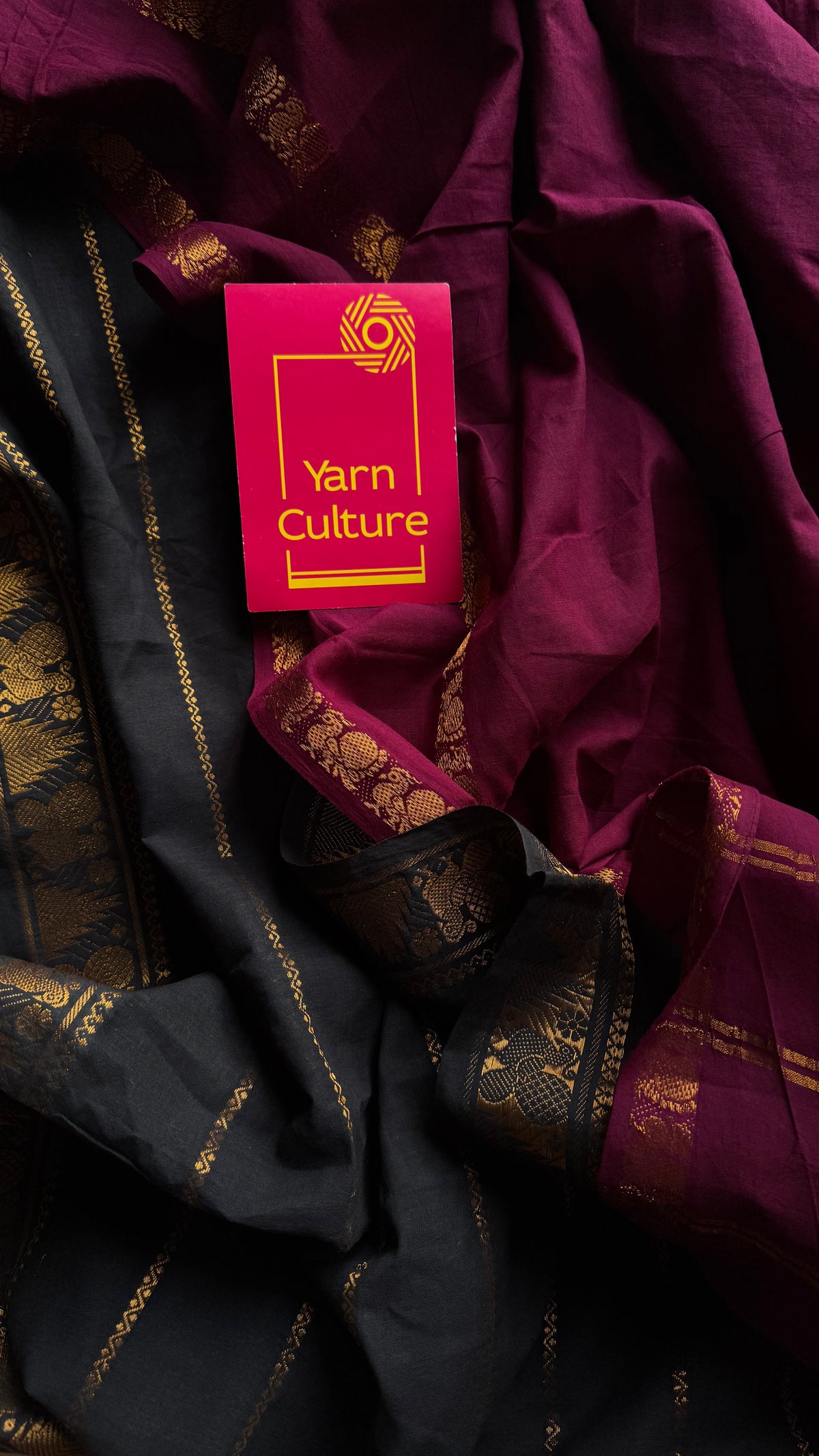 Purple pink (vadamalli) with black, sungudi cotton half-half saree - YCCOTNIDOC20