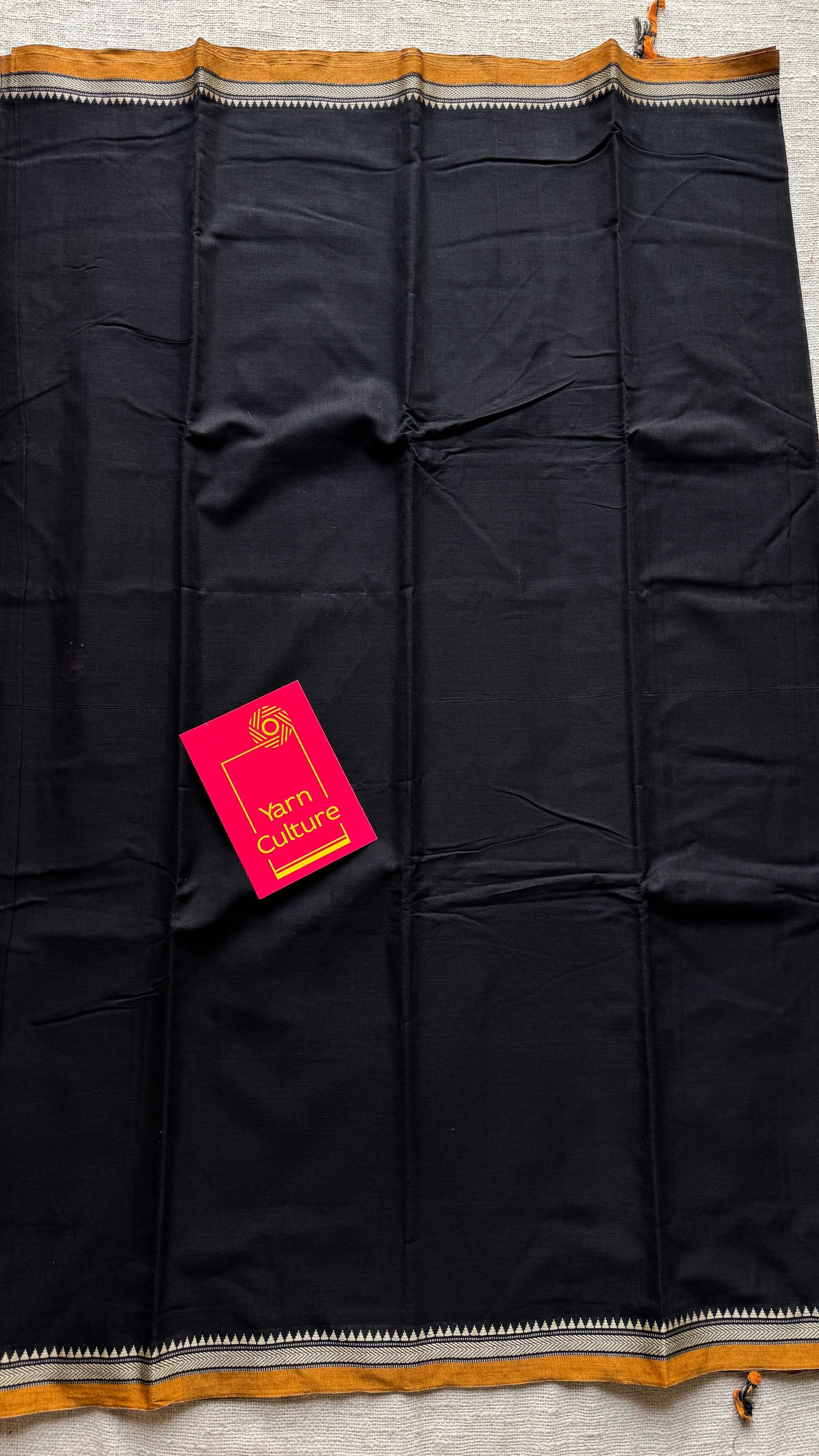 Black with dark yellow border narayanpet saree, soft cotton - YCWOTDNPFE29