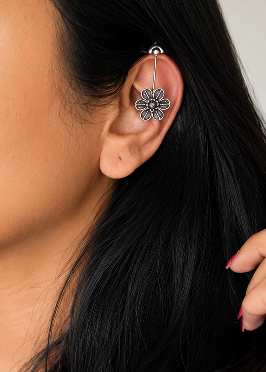 Bugadi clip-on (non pierced), oxidised silver - YCOSEBU520