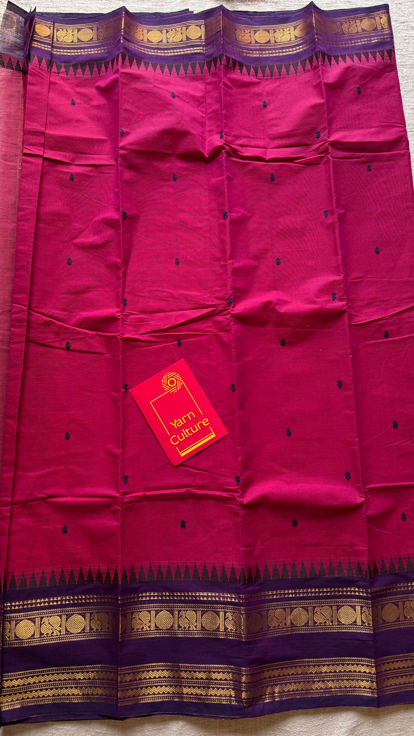 Magenta pink and purple contrast, kanchi cotton saree - YCCOTNMA324