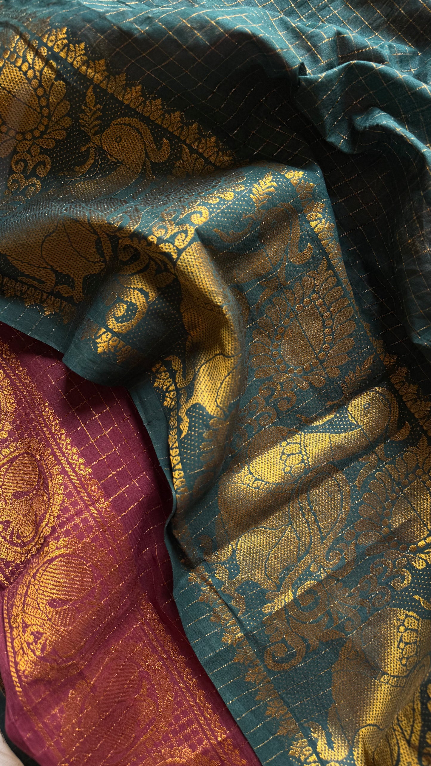 Bottle green and maroon, sungudi cotton half-half saree - YCCOTNIDMA307