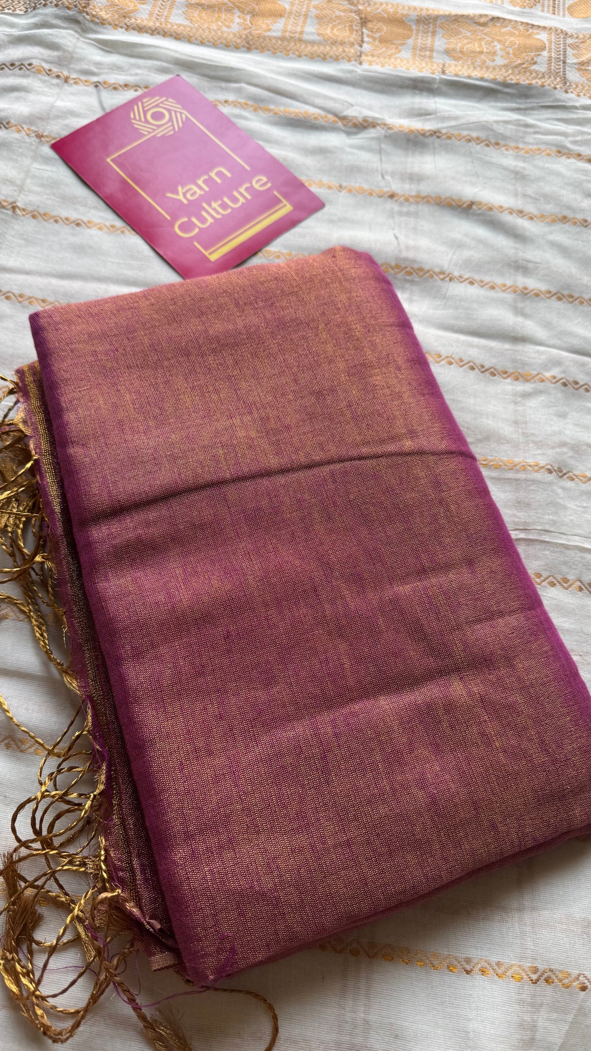 Light purple pink with gold, dual tone metallic tissue linen saree - YCBCLTOC55