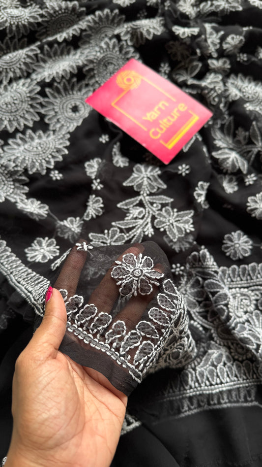 Tariq-e-Noor (path of light) - Black Chikankari, georgette YCSLCJULCK03