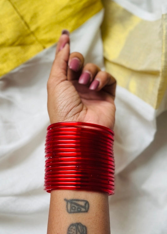 Chilli red glossy glass bangles, set of 12 - YCBANGL841