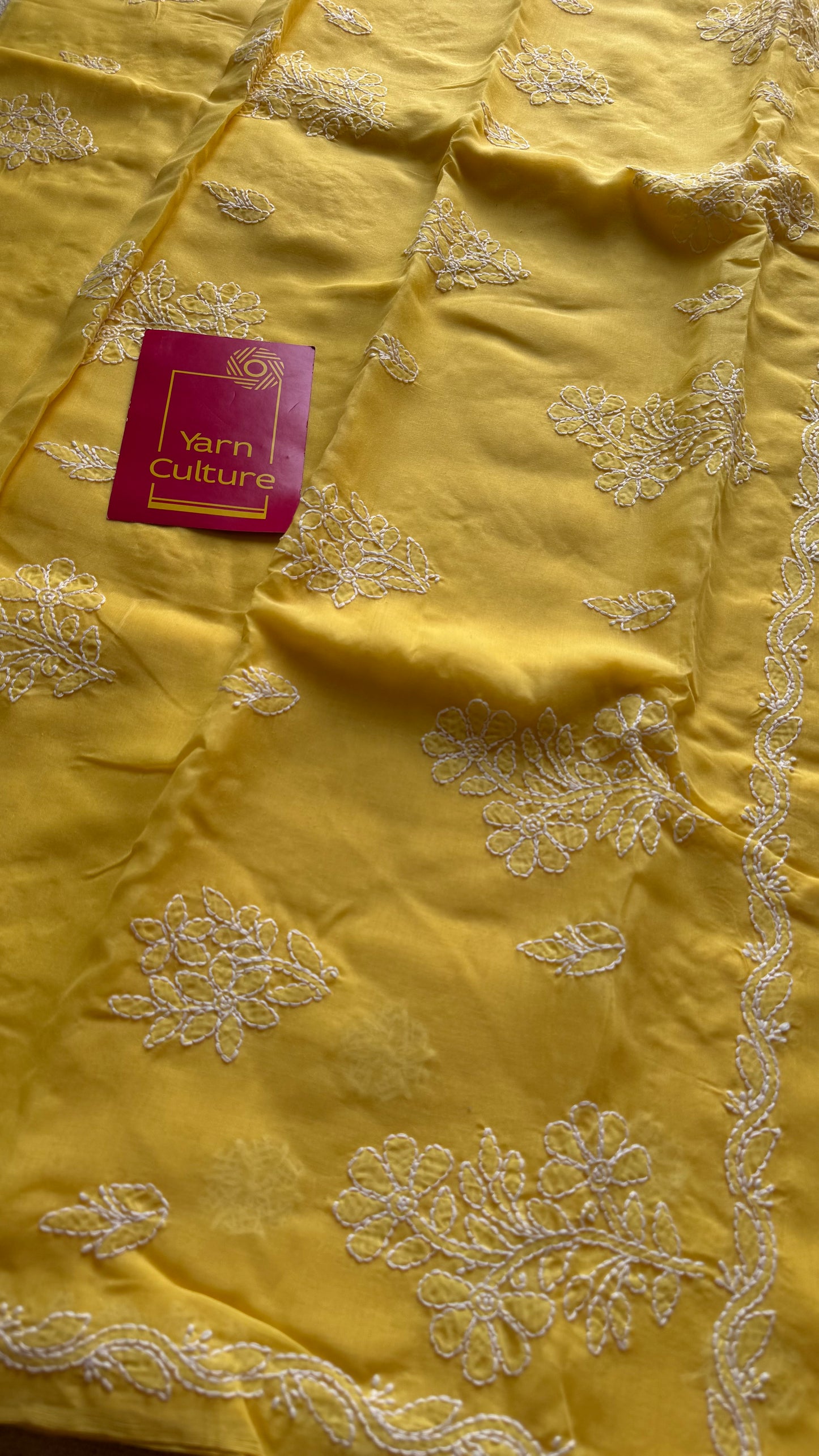 Roshni - canary yellow hand-embroidered chikankari cotton saree - YCLCKFE420