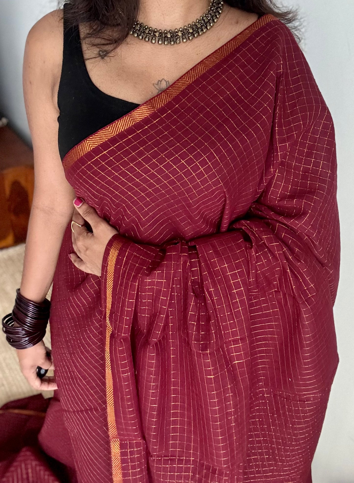 Maroon mini kattam (checks), soft Madurai cotton - YCCOTNJULMCS19