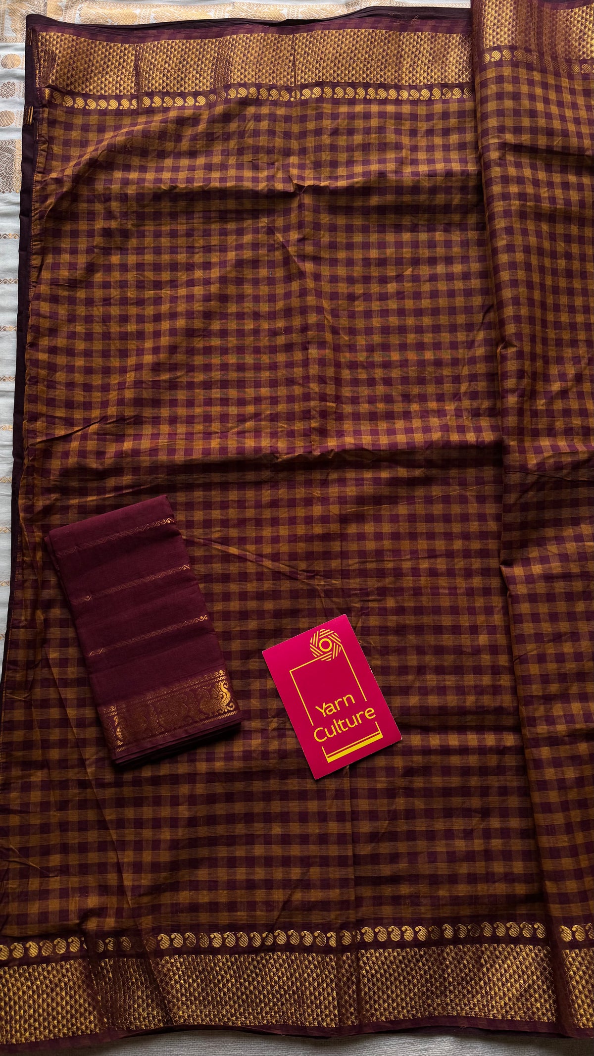 Maroon and rust orange with maroon, sungudi and chettinad cotton half-half saree - YCCOTNIDOC40