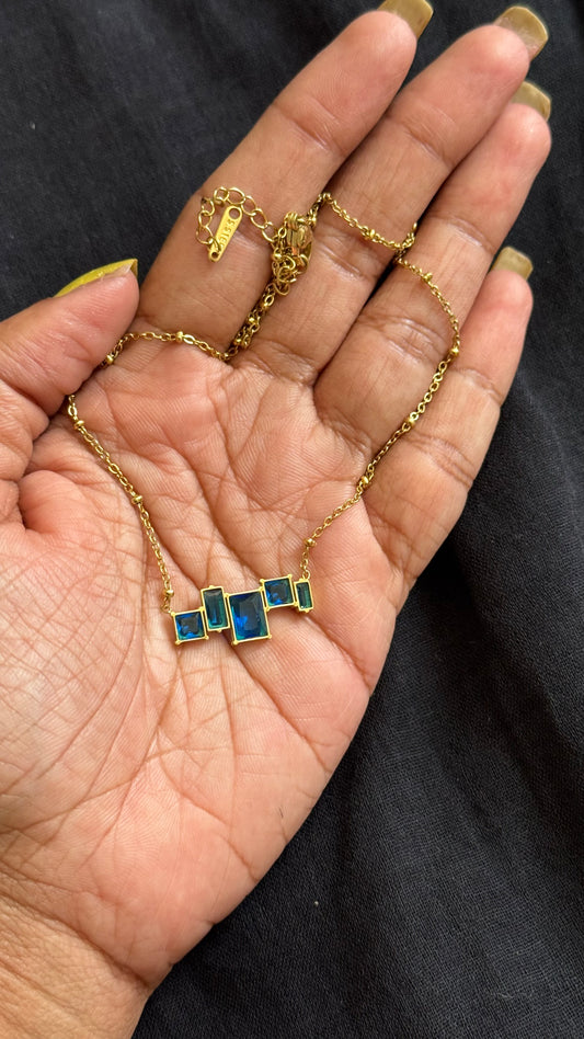 Gold plated chain, multistone blue pendant - YCGPC253