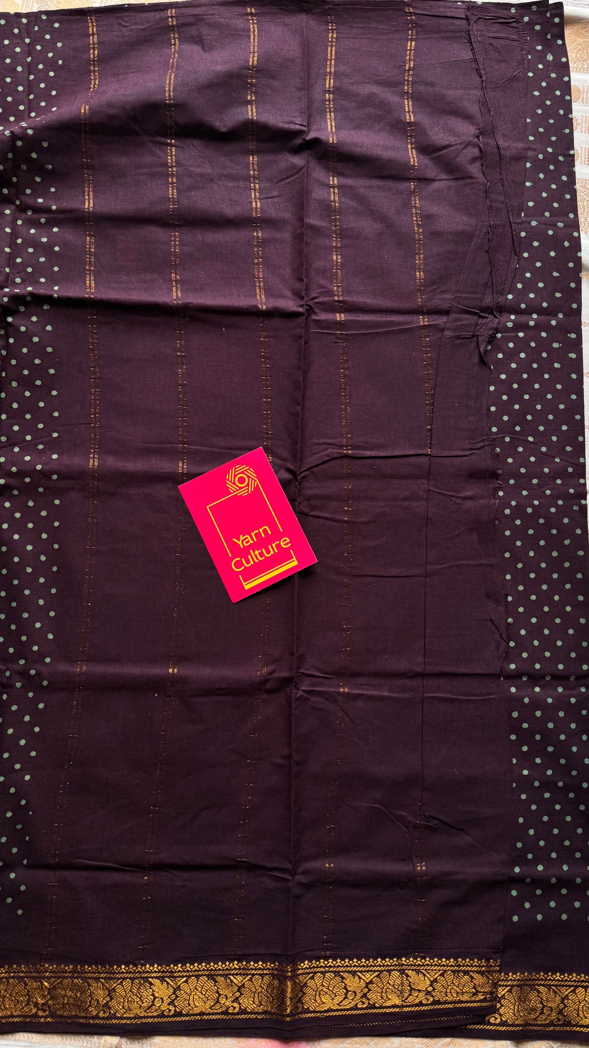 Purple brown sungudi dotted, single-side border, kattuchayam dyed madurai cotton saree - YCCOTNMSSE06