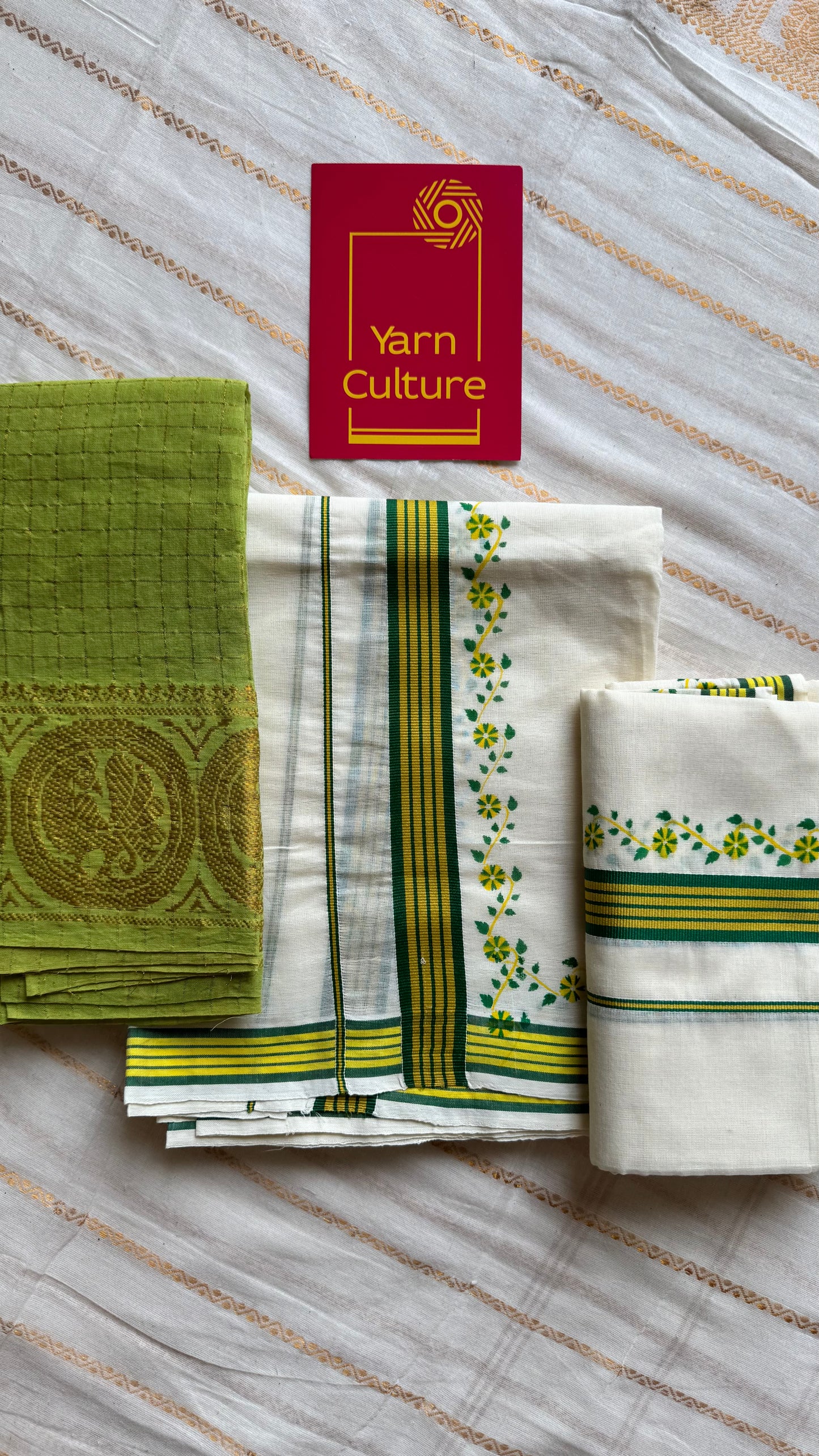 Set mund, green and yellow flowers - YCIEON110