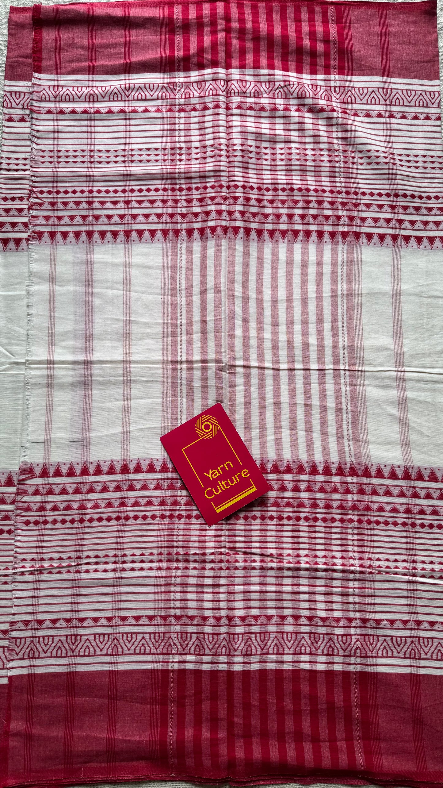 Pure Dhaniakhali tant in white with red patterened border - YCBCDP22