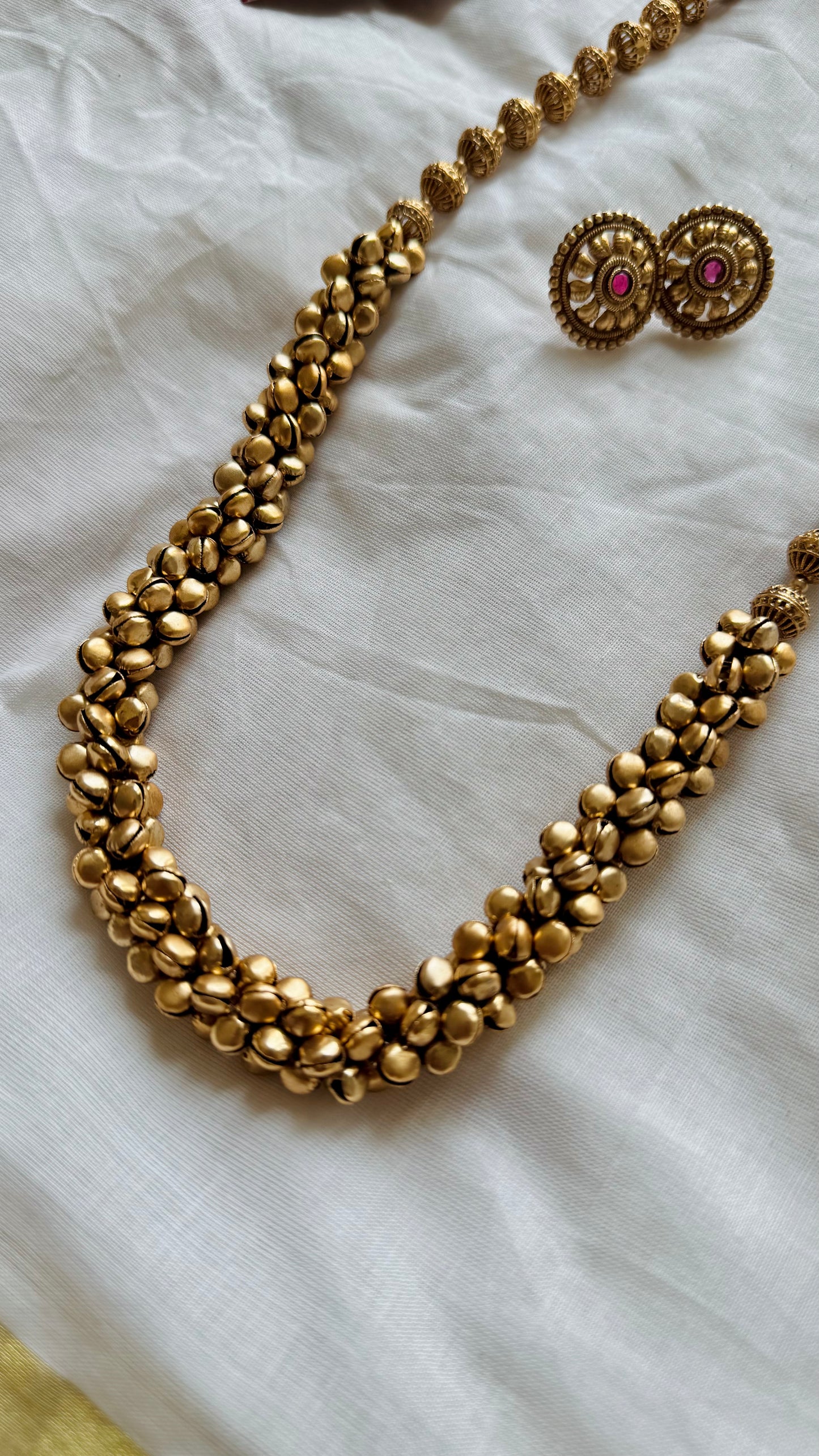 Long ghungroo beaded neckpiece, with earrings - YCOSGNP721