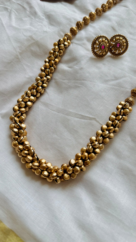 Long ghungroo beaded neckpiece, with earrings - YCOSGNP721
