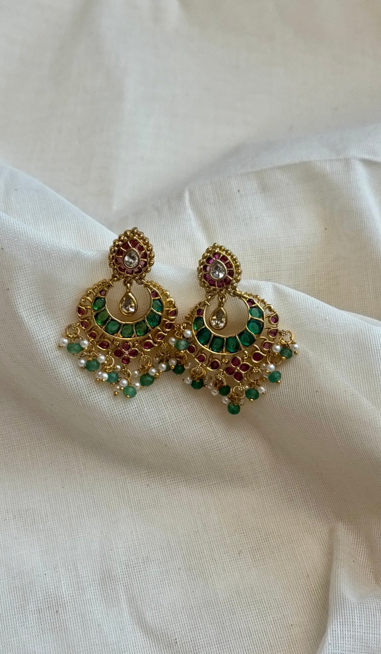 Chandbali ruby green dangler earring - YCGPER824