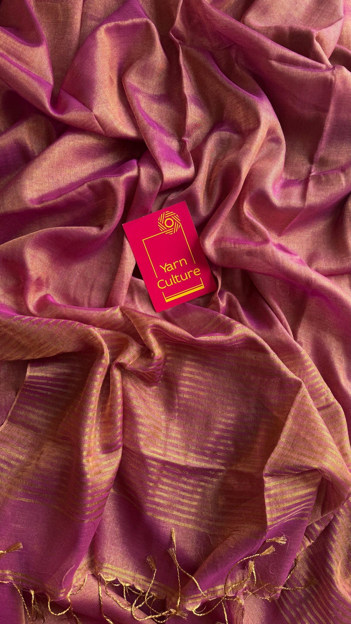 Light purple pink with gold, dual tone metallic tissue linen saree - YCBCLTOC55