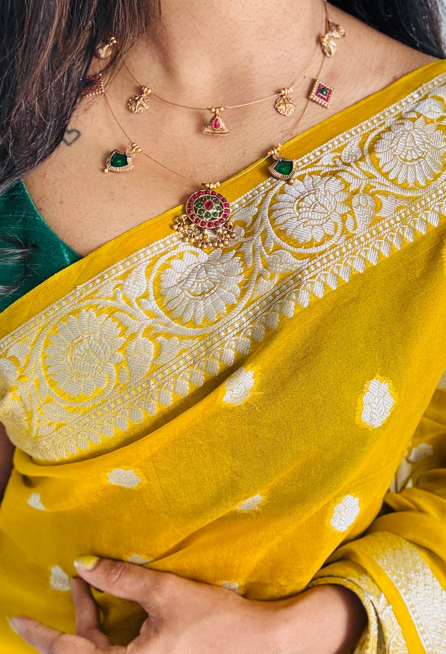 Double layer kemp neckpiece, invisible chain, with earrings - YCOSNP608