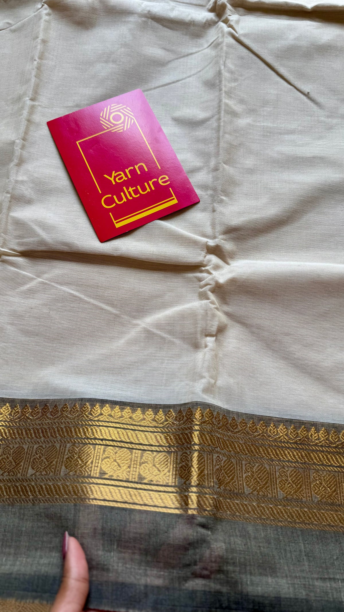Ivory with pink and black ganga jamuna zari border kanchi cotton saree - YCCOTNCKSE22