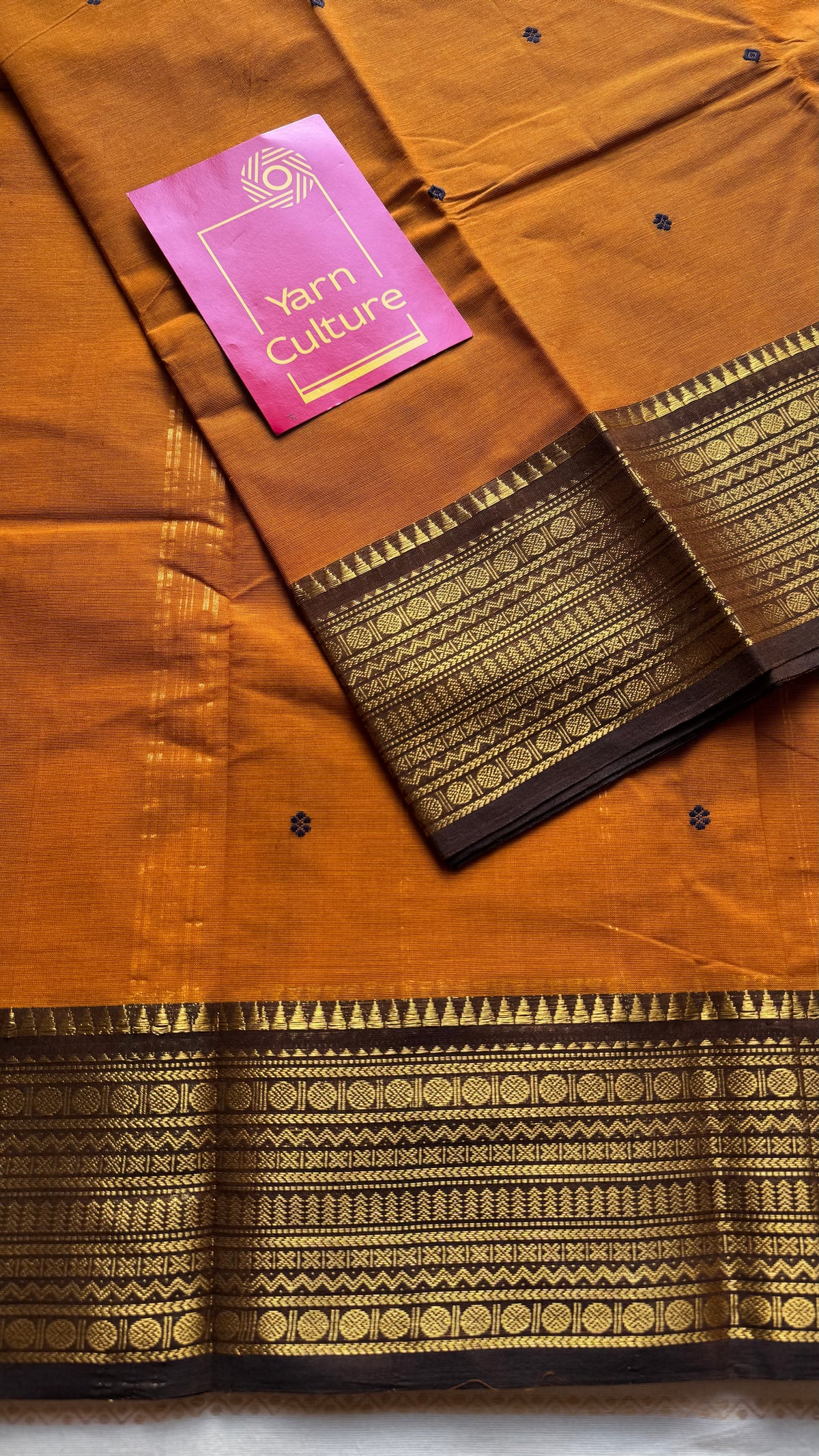 Orange with brown zari border chettinad cotton saree - YCCOTNCKSE16