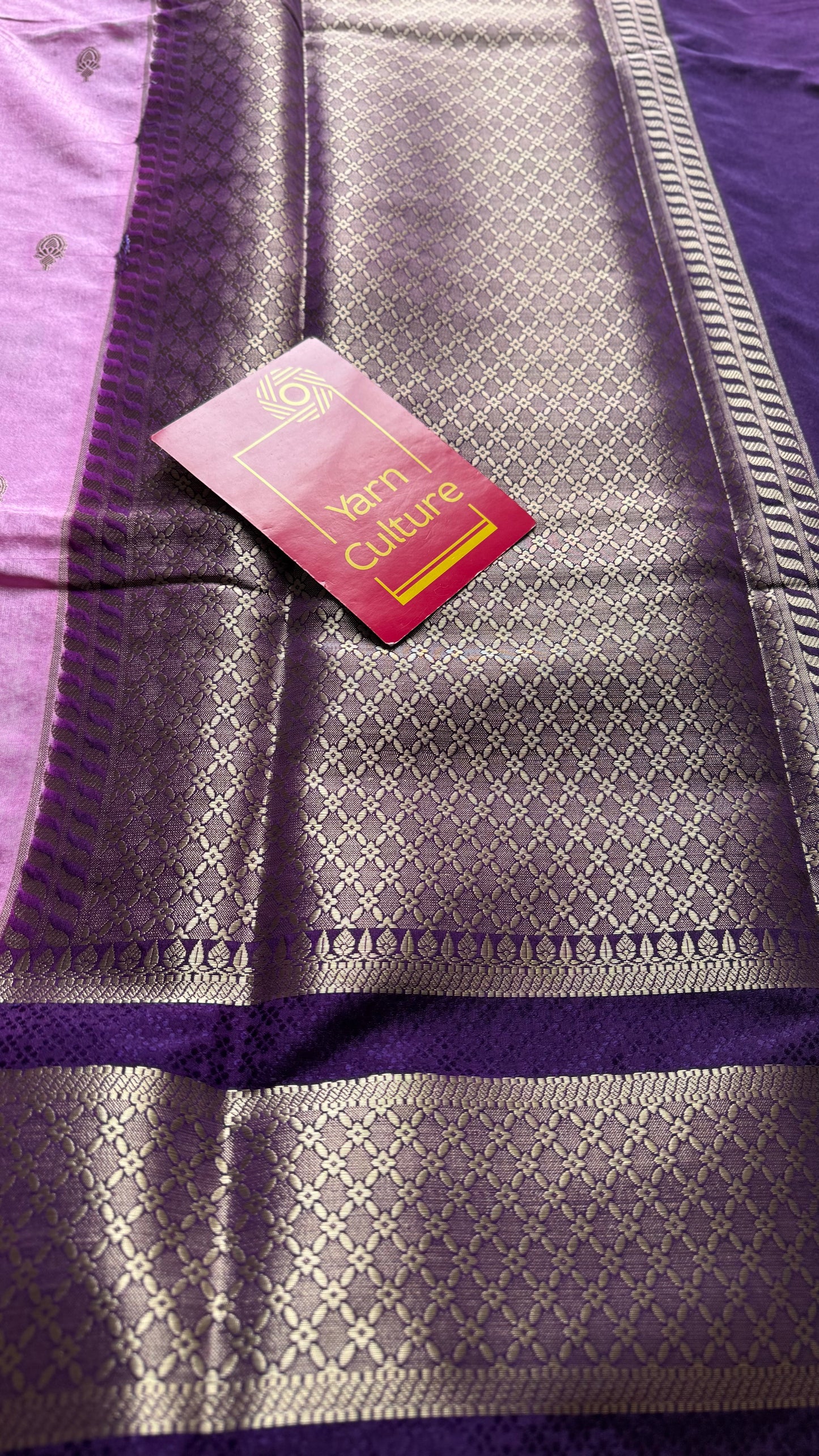 Pink with purple border, Banarasi semi-silk - YCDESE04