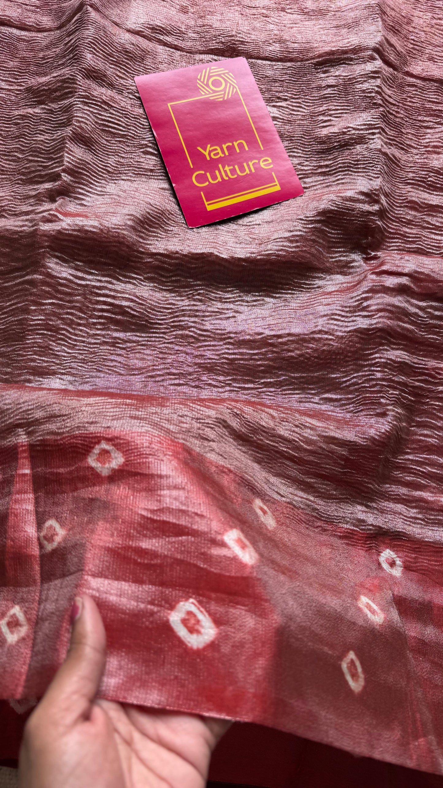 Reddish brown in crushed tissue, with bandhni borders in art silk - YCBLFE21