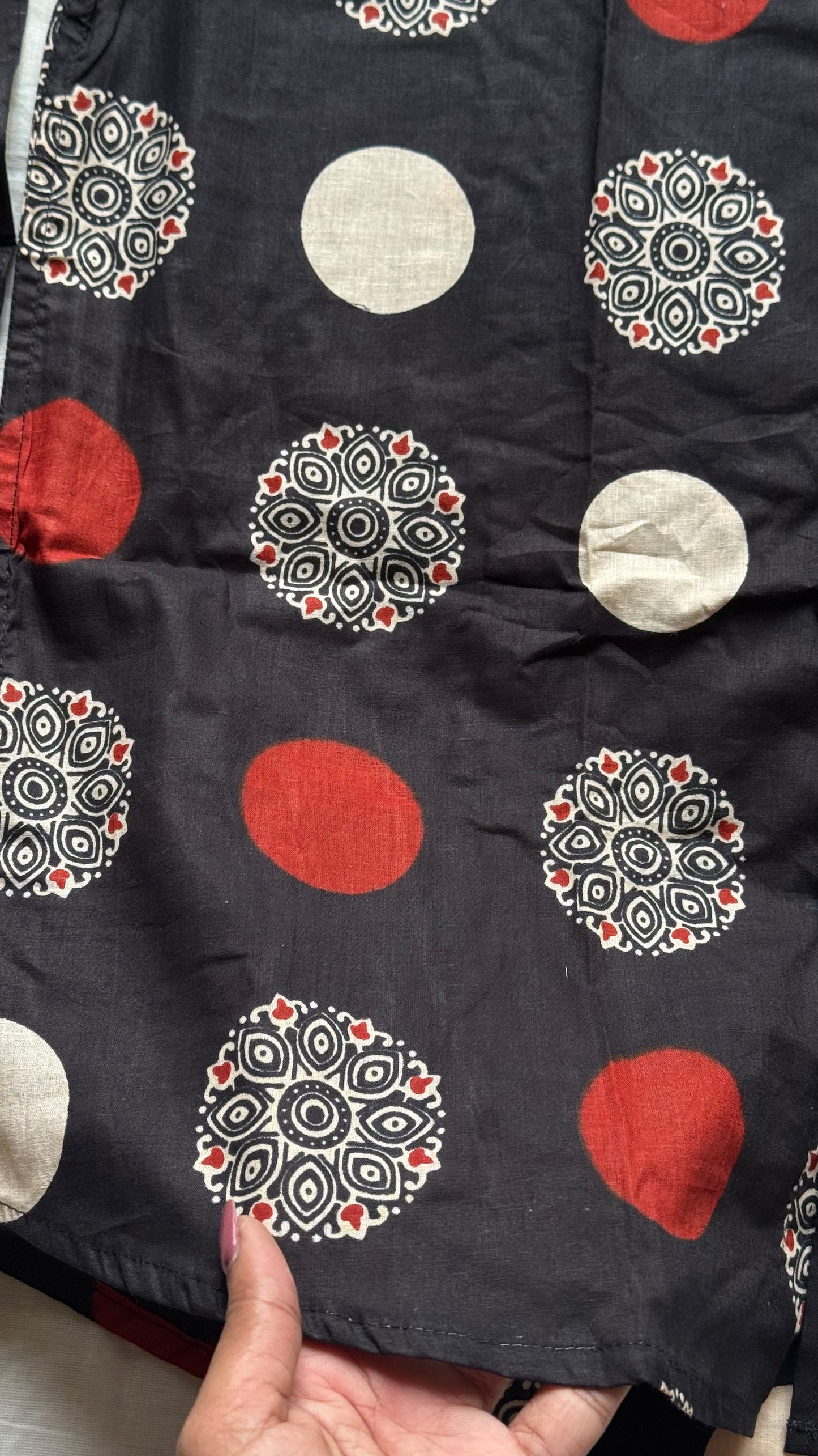 Black Red & White Ajrakh Block Printed Cotton Men's Full Sleeve Collared Shirt - YCMSEIE199