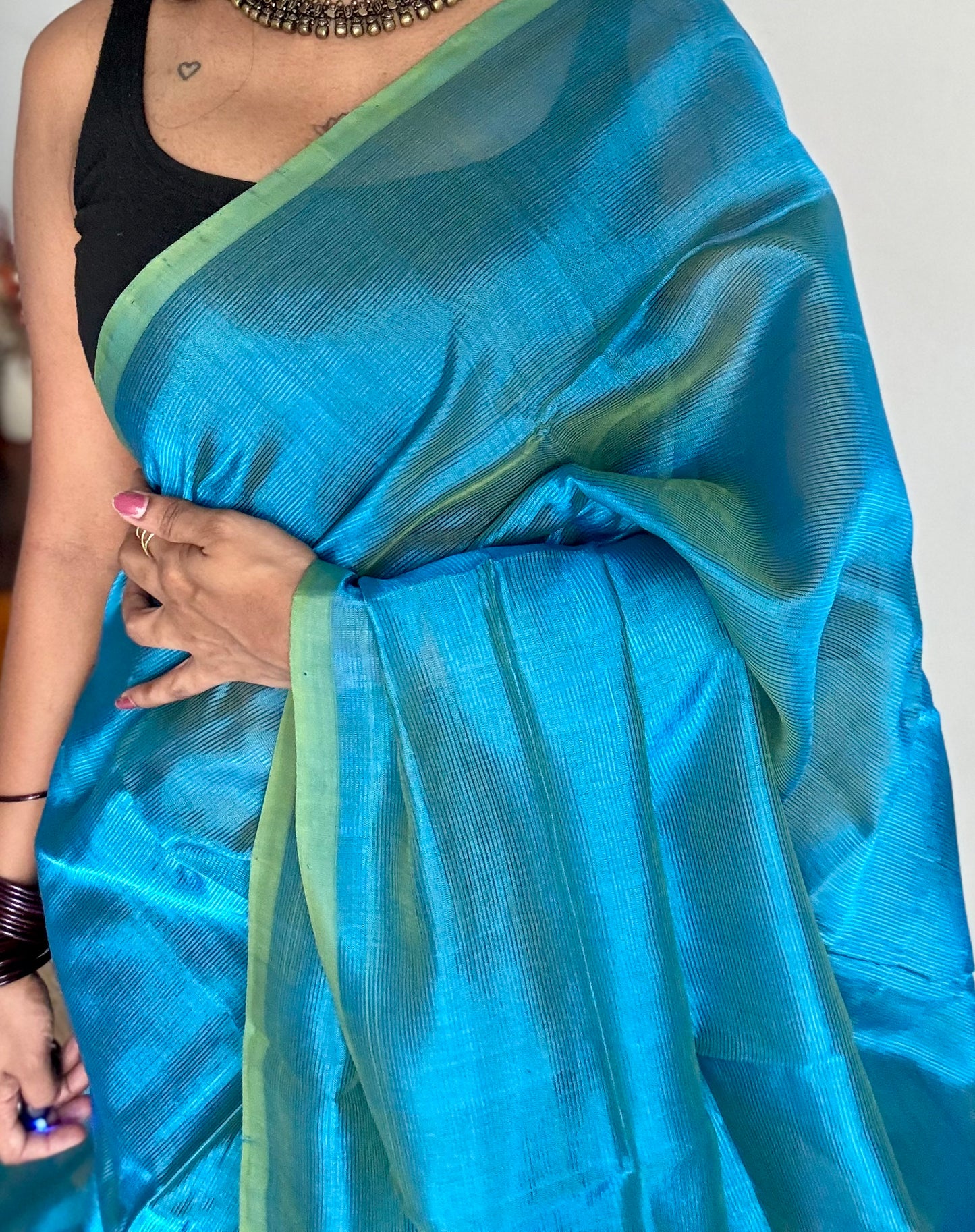 Plain blue green dual tone, mangalgiri silk cotton, handwoven, soft, light weight - YCWOTDMSAP222