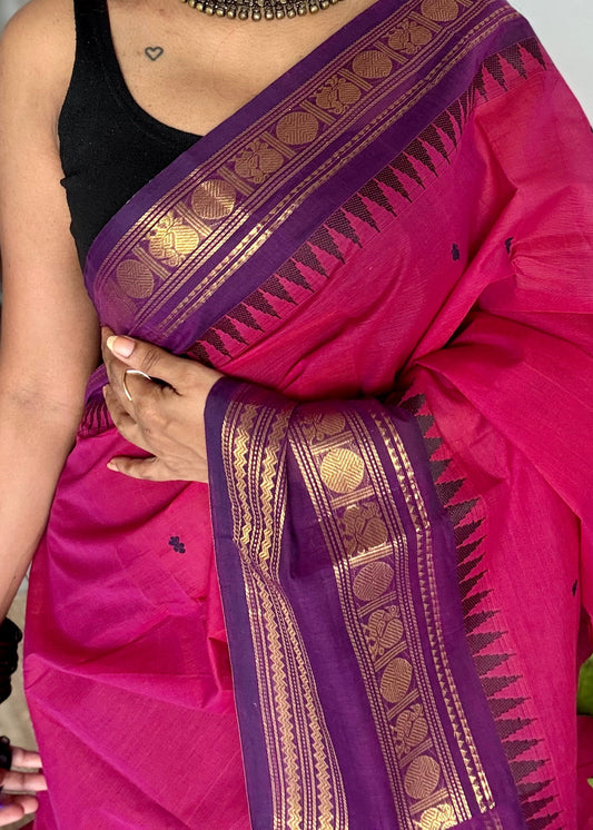 Magenta pink and purple contrast, kanchi cotton saree - YCCOTNMA324