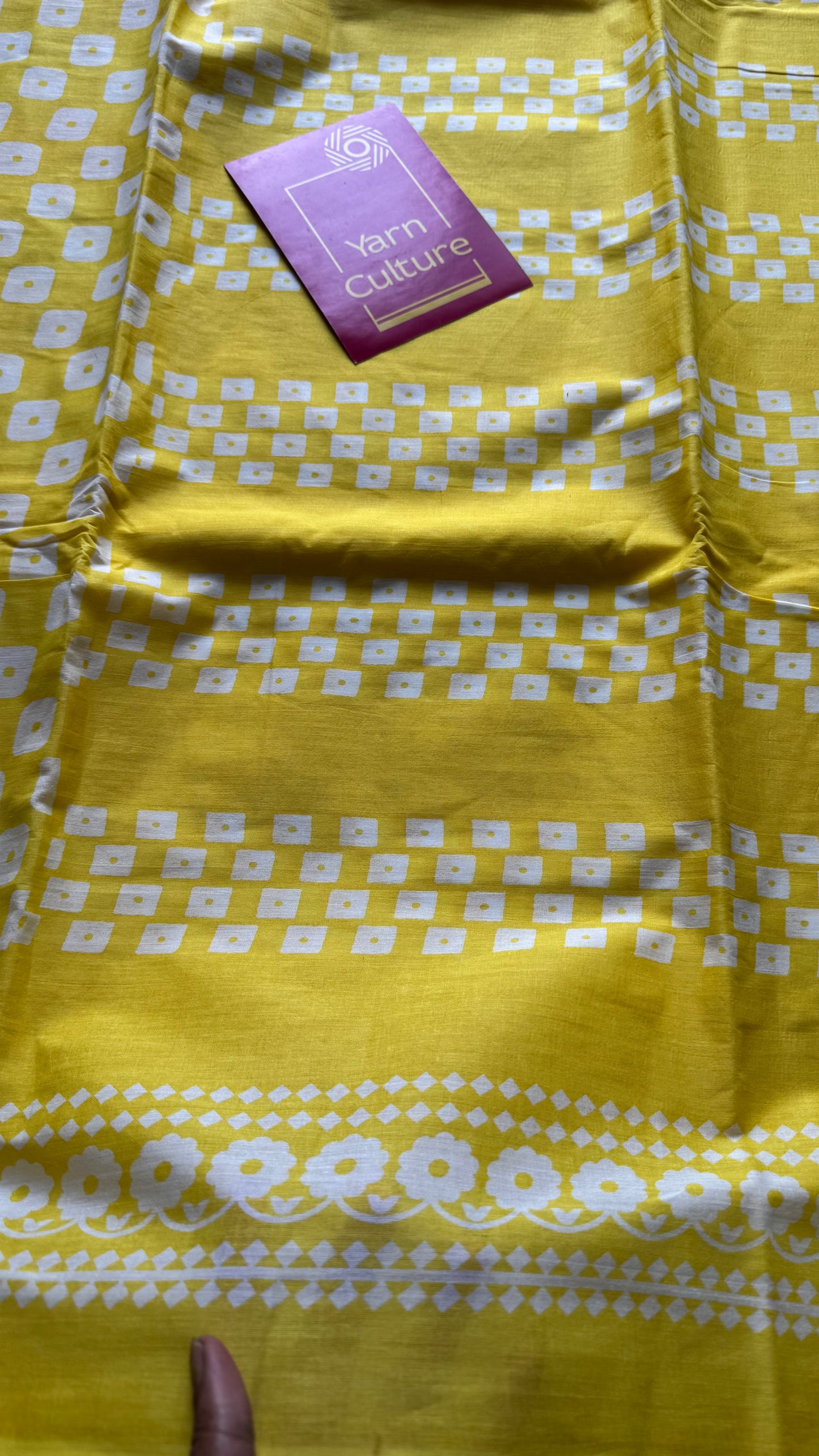 Yellow with white prints, soft cotton saree - YCTORCMA03