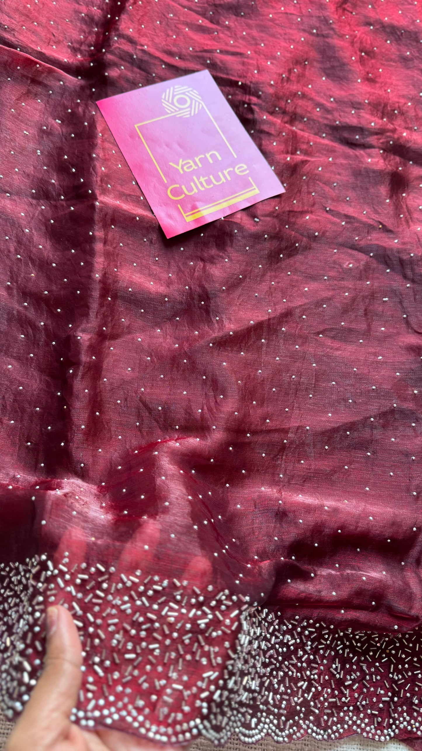 Maroon Munch - maroon dual tone space silk, jarkhan stone work - YCDOSNO39