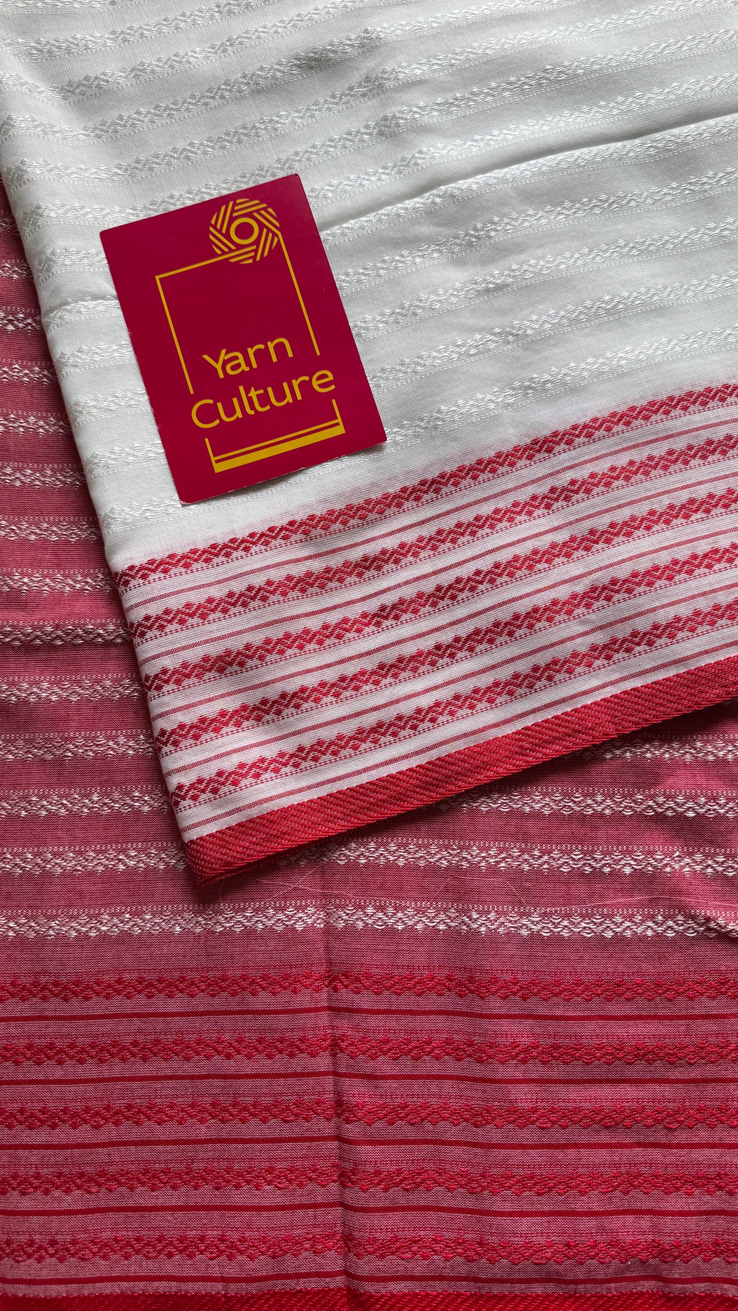 White with red patterned border, self pattern, soft cotton - YCBCDP09