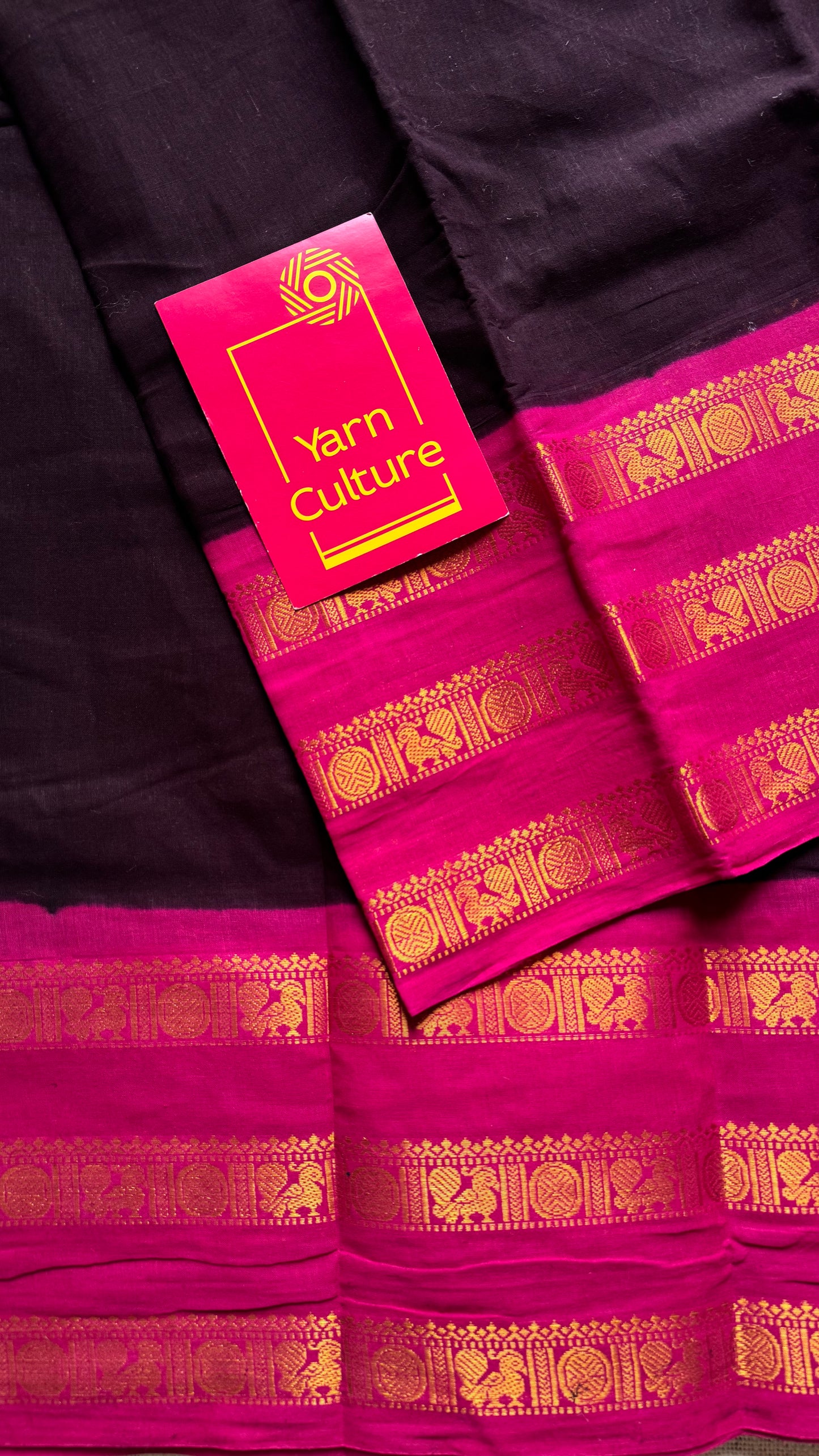 Wine with hot pink border, peacock and rudraksham motif, madurai soft cotton - YCCOTNJUSC03