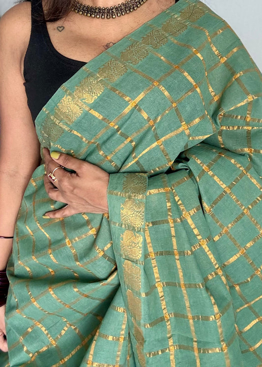 Mint green pavithra kattam kattuchayam dyed madurai cotton saree - YCCOTNMSFE125