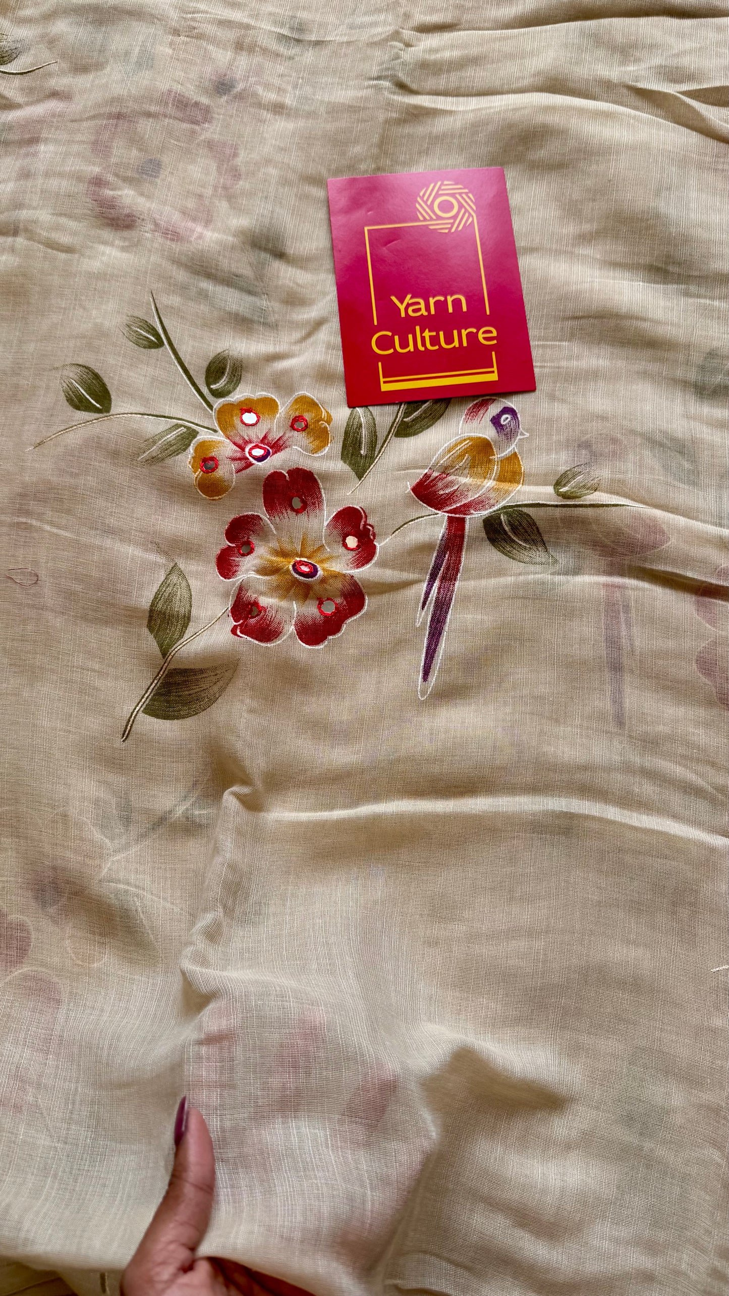 Sandal soft flowy saree, with multicoloured floral prints - YCIEON86