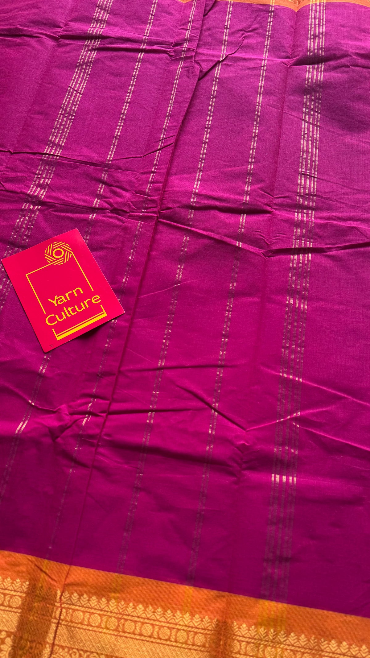 Magenta with turmeric yellow zari border chettinad cotton saree - YCCOTNCKSE17
