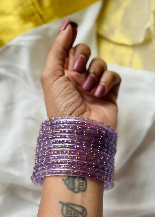 Lavender raindrop glass bangles, set of 12 - YCBANGL851
