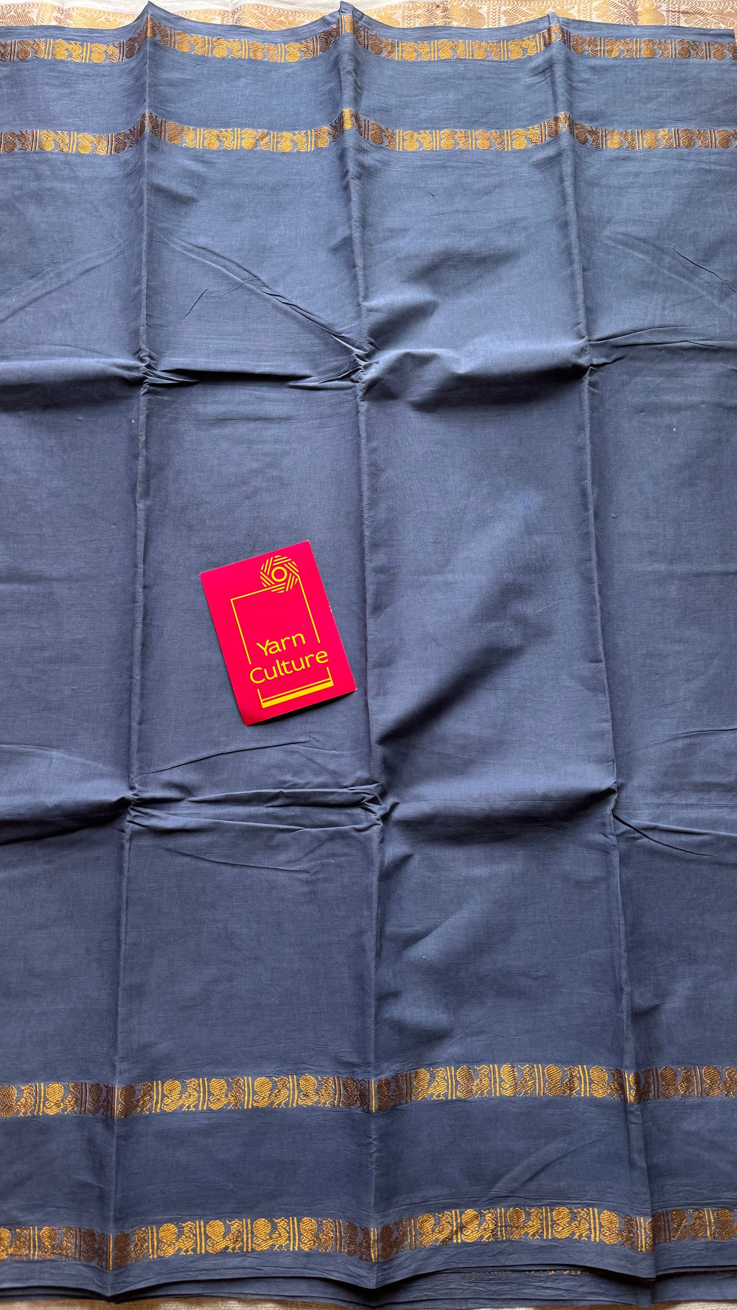 Dark grey rettaipettu peacock gap border, kattuchayam dyed madurai cotton saree  - YCCOTNMSAP95