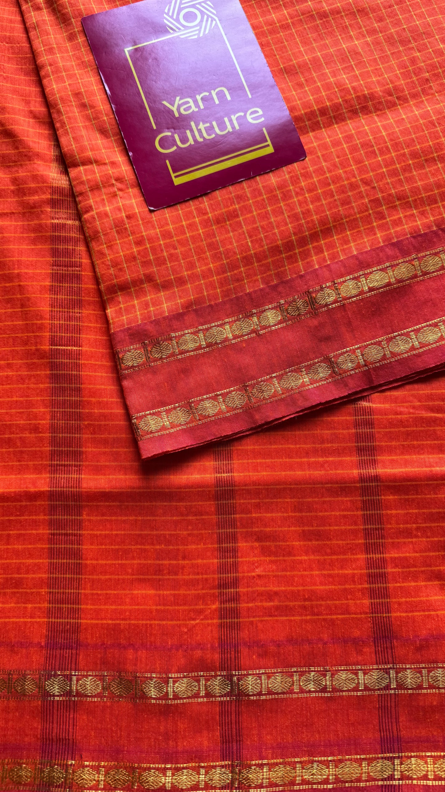 Bright orange, arani checks, cotton silk - YCCOTNOCAR05