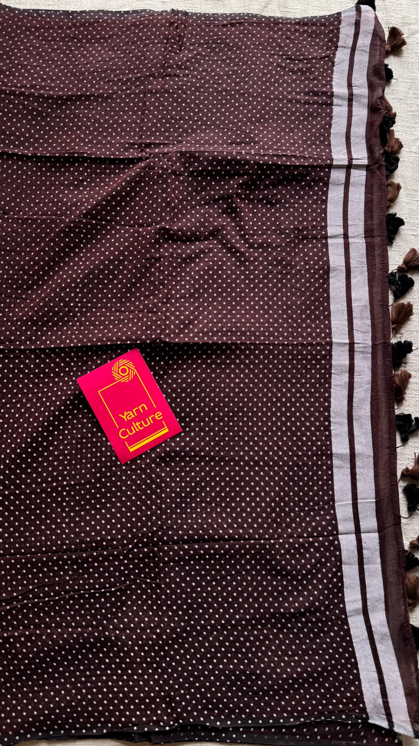 Brown with white polka dots mul cotton saree  - YCBCMCAP54