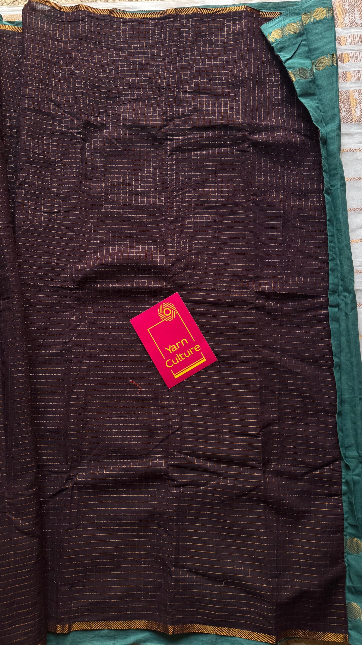 Mint green with brown, sungudi cotton half and half saree - YCCOTNIDOC154