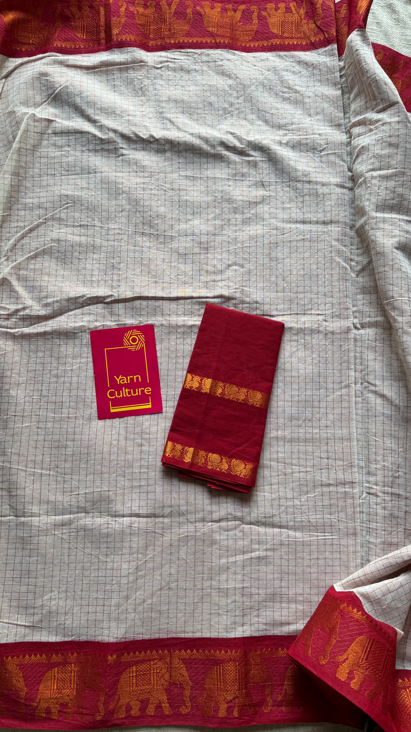 Red with ivory, sungudi cotton half-half saree - YCCOTNMSFE352