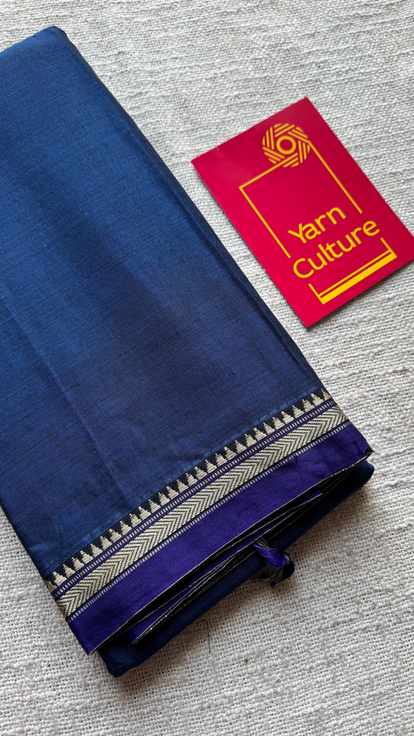 Navy blue with purple border narayanpet saree, soft cotton - YCWOTDNPFE35