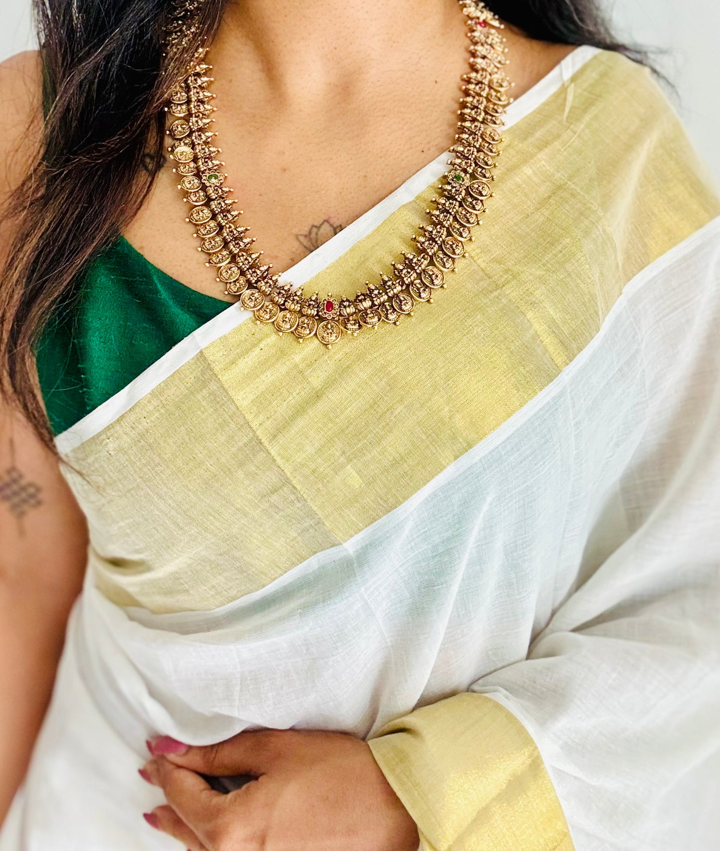 Long coin neckpiece (kaasumala), with earrings - YCGPNP722