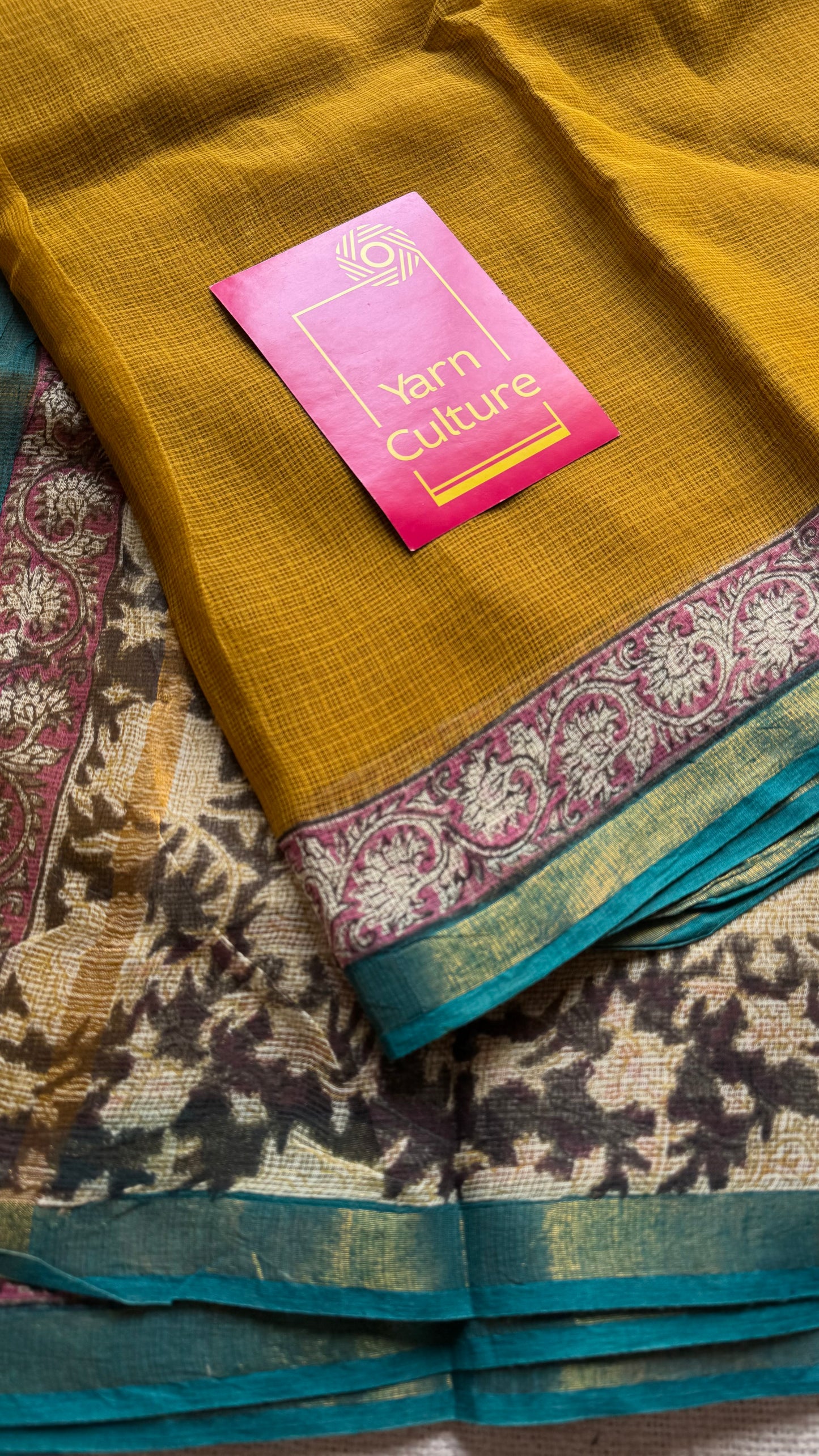 Haldi Pop - Mustard yellow kota doria saree, with gold zari border - YCTORKDAP07