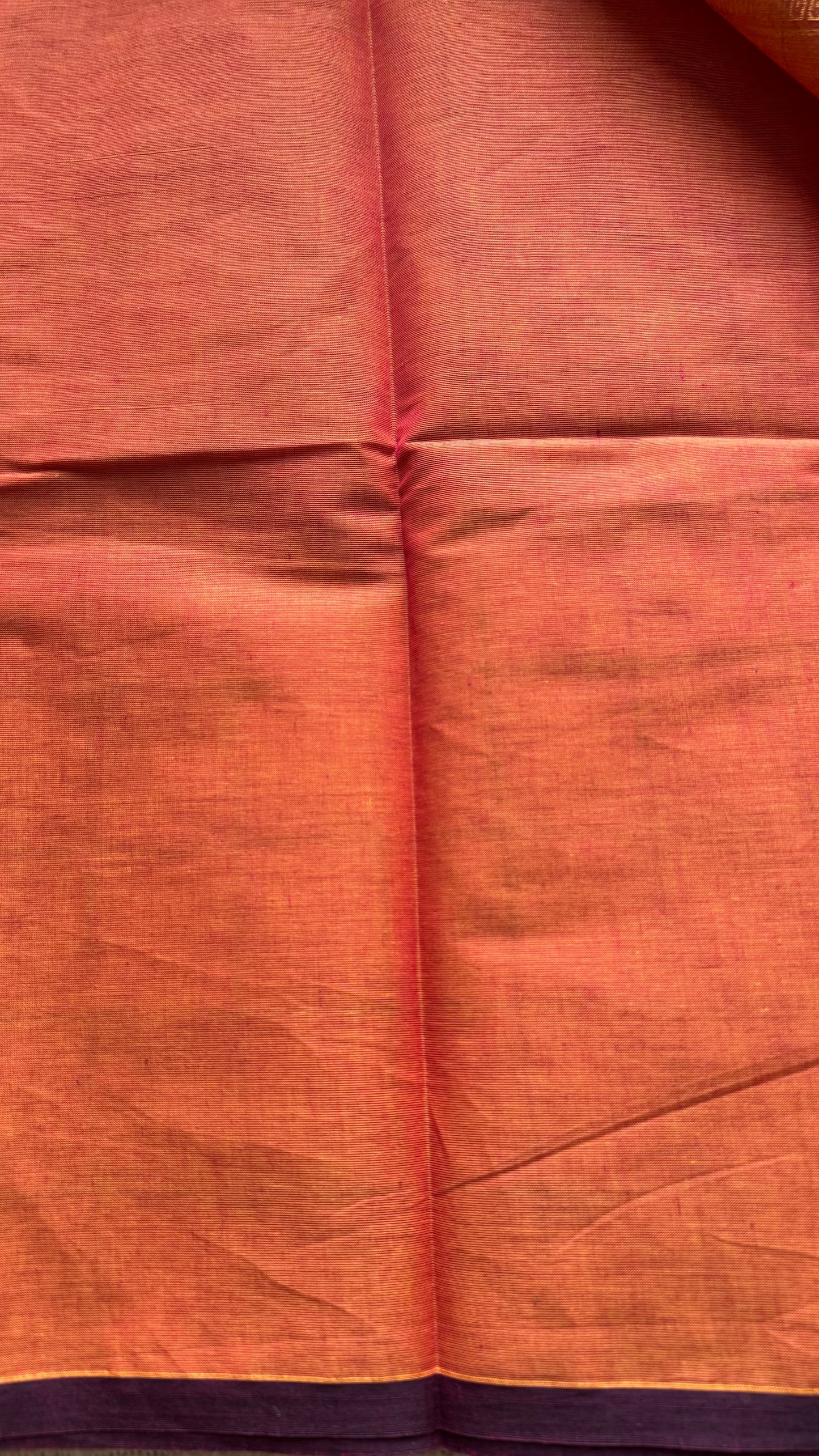 Orange dual tone checks with peacock motifs, kanchi cotton saree - YCCOTNKCFE335