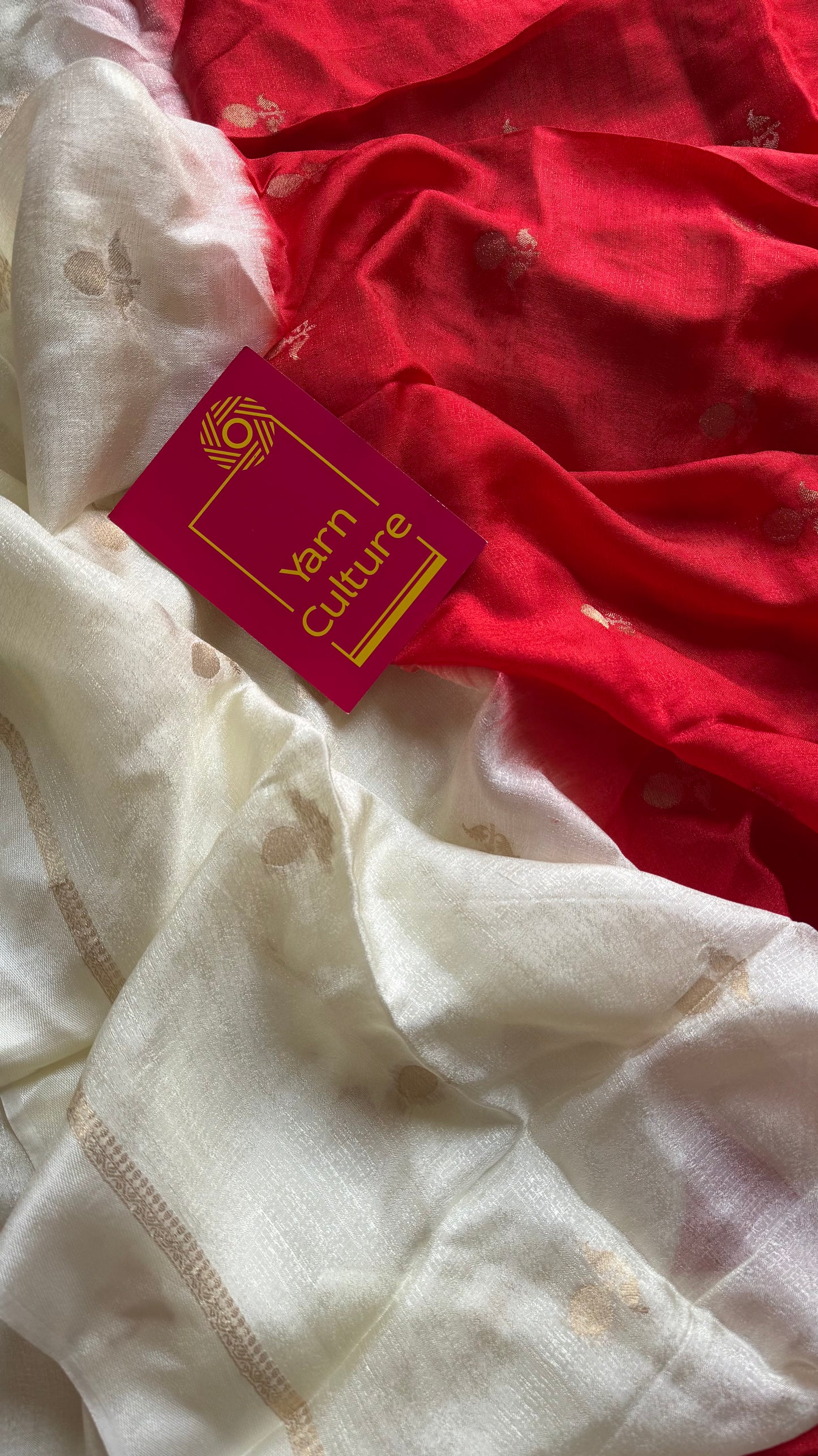 White red dual tone in viscose soft silk with satin border, jacquard zari motifs - YCDOSFE197