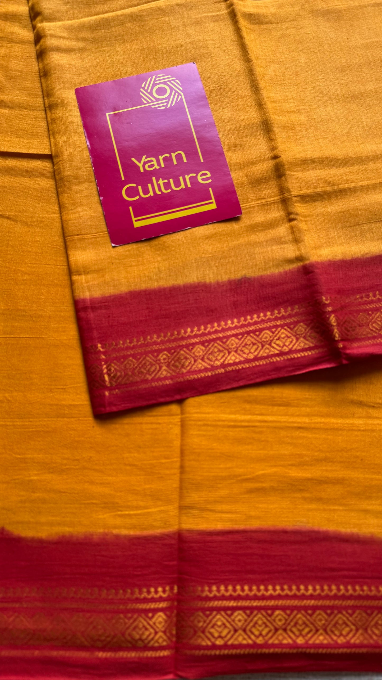 Yellow with red border sungudi, kattuchayam dyed, madurai cotton - YCCOTNSEMS100