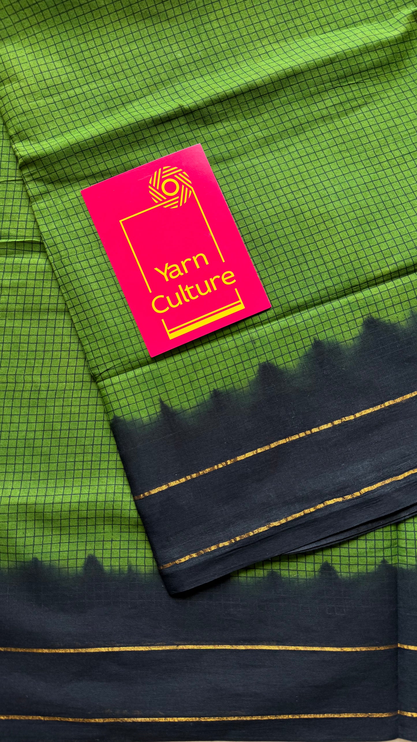 Green with black contrast, checkered kattuchayam dyed madurai cotton saree - YCCOTNMA233