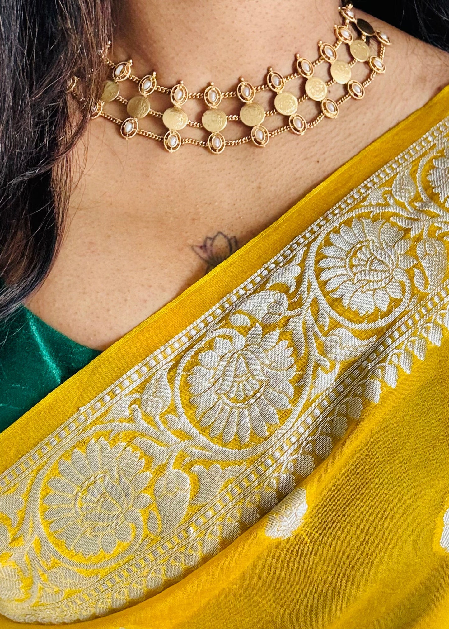 3 layered coin and pearl neckpiece with earrings - YCGPNP633a