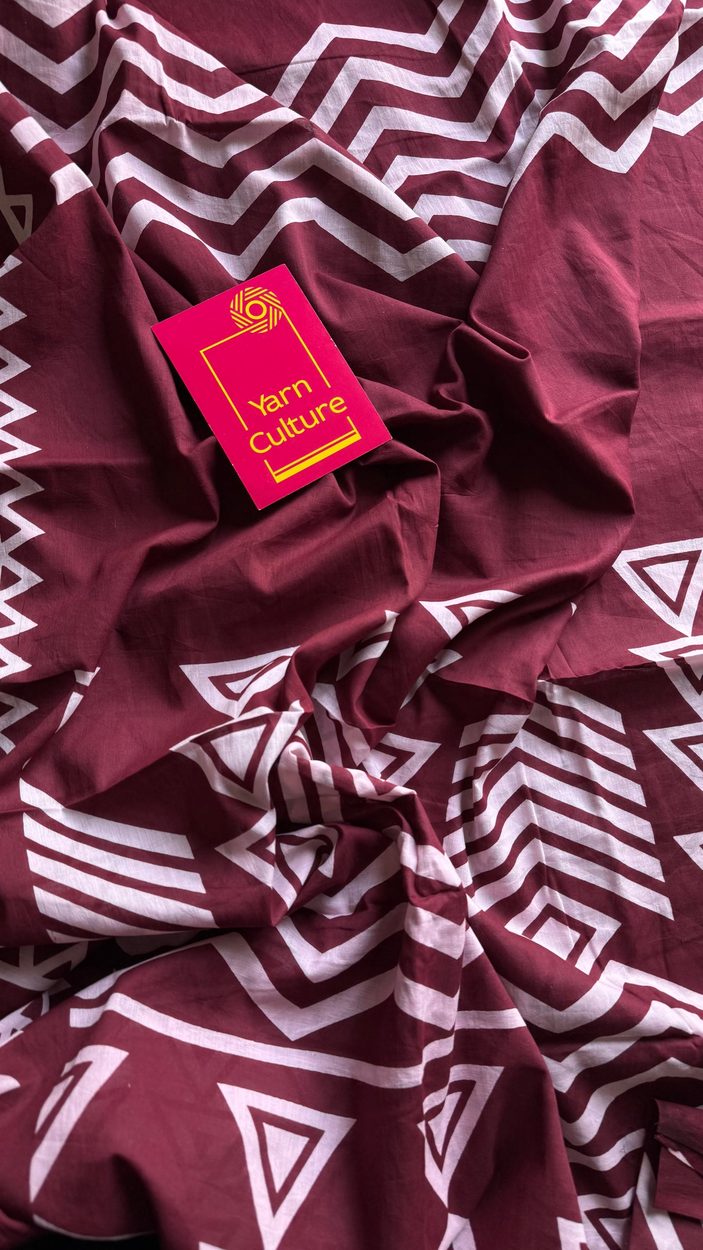 Maroon with white geometric prints, soft cotton - YCTORCMA01