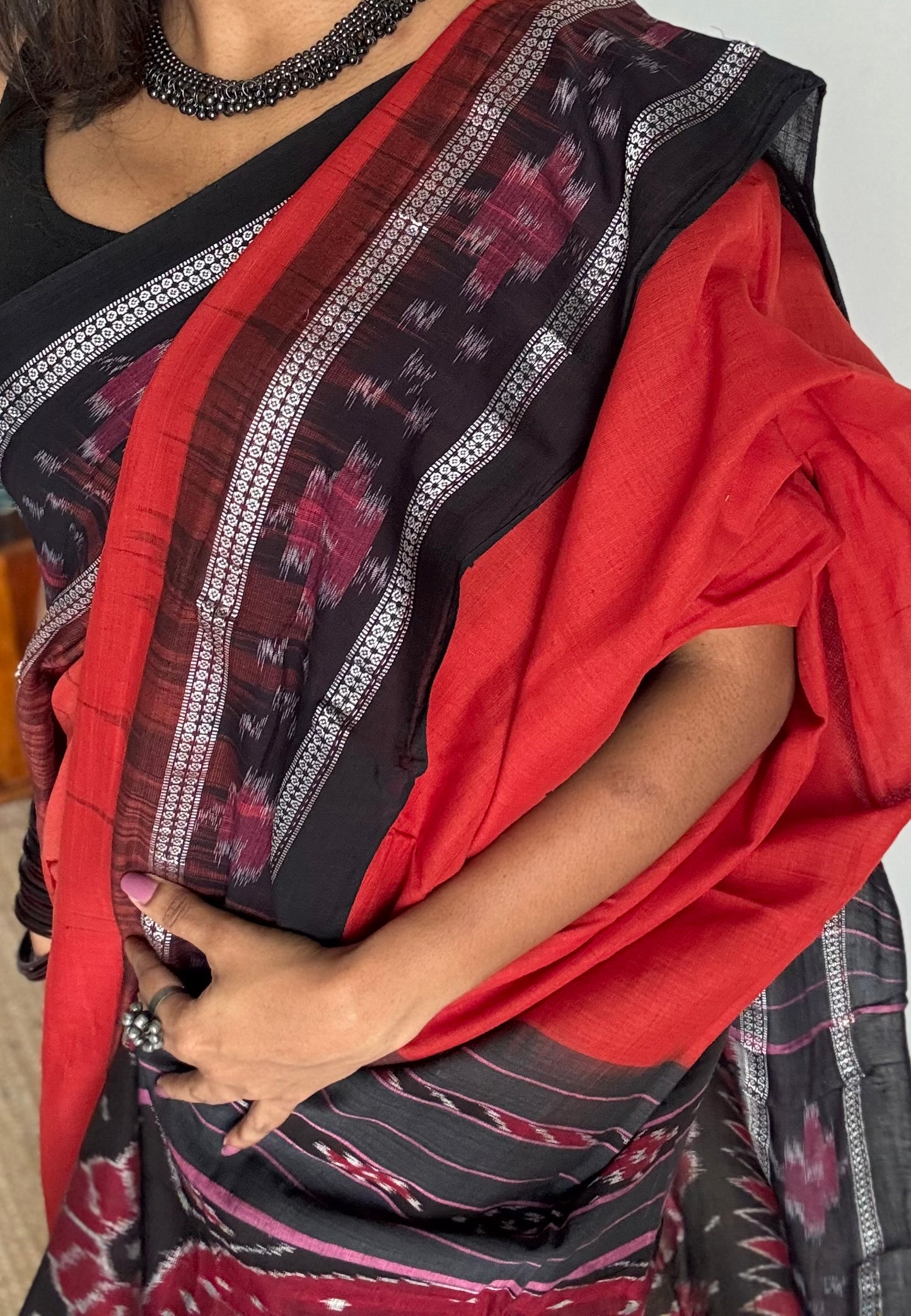 Palasha - brick red Sambalpuri handloom cotton - YCHOTESJA204